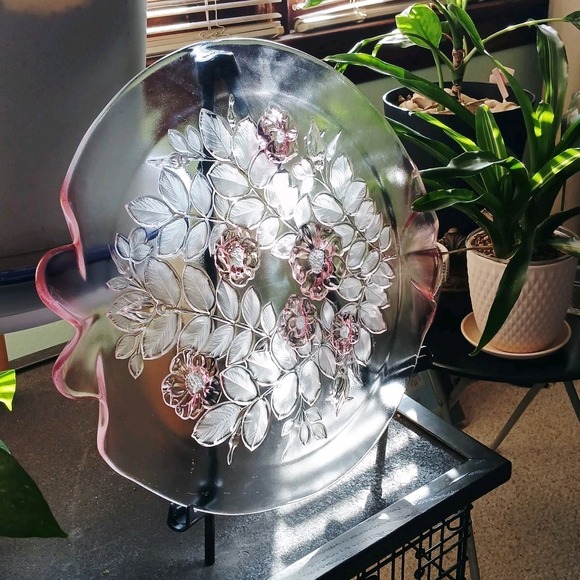 Mikasa Other - Mikasa Rosella Crystal Fluted Rose Floral Pink Serving Platter Walther Glas